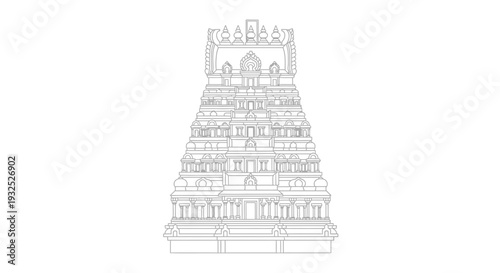Detailed drawing of a temple tower.