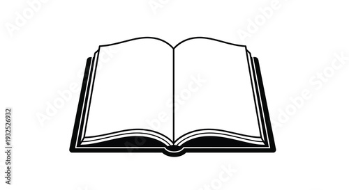 An open book with blank pages is displayed in a stark black outline creating a strong silhouette high quality
