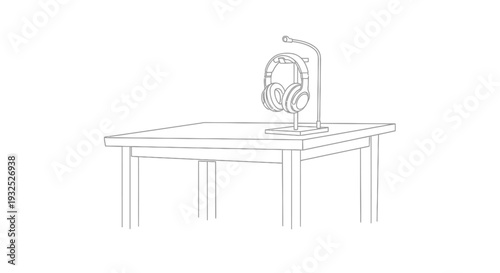 A headset on a table desk.