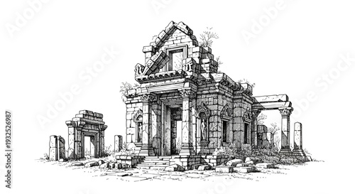 Ancient stone building with columns standing.