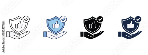 Reliability icon set in multiple styles illustrating dependability, trust, performance stability, certification symbols