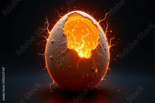 Fiery Egg Cracking Open with Explosive Energy