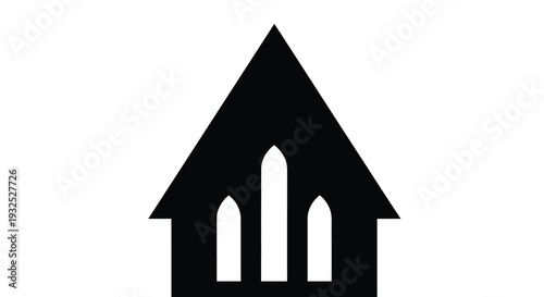 A stark minimalist depiction of a gothic church structure against a white backdrop presented as a silhouette high quality