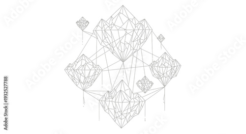 Geometric shapes connected lines forming structure.