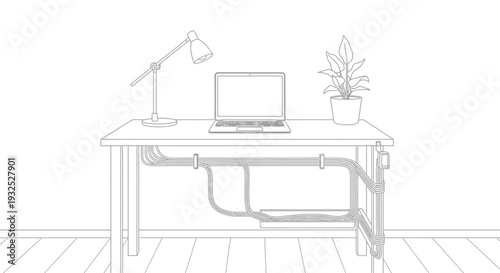 Laptop on a desk with lamp.