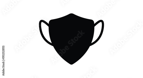 A stark black silhouette of a protective face mask against a plain white background emphasizing public health concerns silhouette