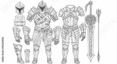 Medieval armor and weapon set.
