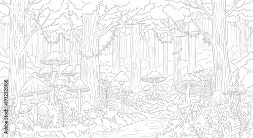 Mushrooms growing in forest environment.