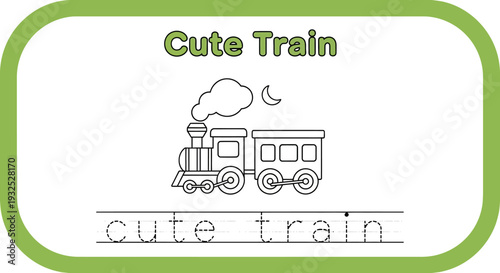 Cute Train Coloring Page for Kids - Trace the Letters "Cute Train"