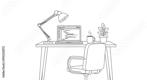 Office Chair With Desk And Lamp.