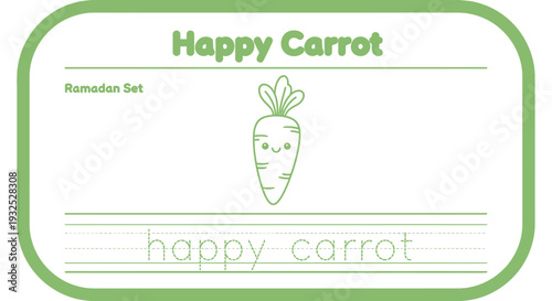 Happy Carrot Tracing Worksheet for Kids - Ramadan Theme