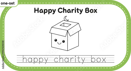 Happy Charity Box Coloring Page for Kids - Learn to Write