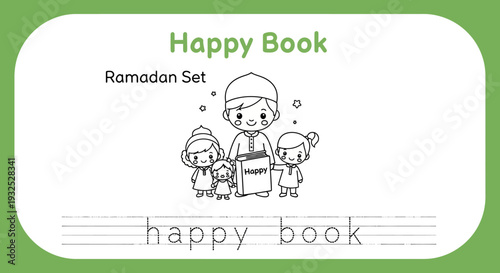 Happy Book Ramadan Set: Cute Muslim Family Illustration for Children's Learning