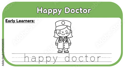 Happy Doctor Cartoon for Kids: Tracing Practice Worksheet