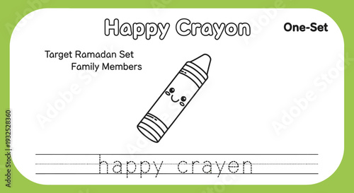 Happy Crayon Coloring Page for Kids: Ramadan Family Members Learning Activity