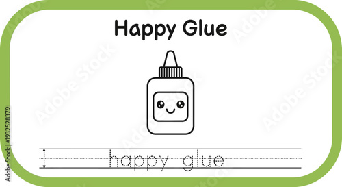 Happy Glue Bottle Cartoon Character with Tracing Lines for Learning