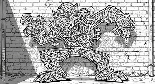 Robot Monster Standing in Aggressive Stance.