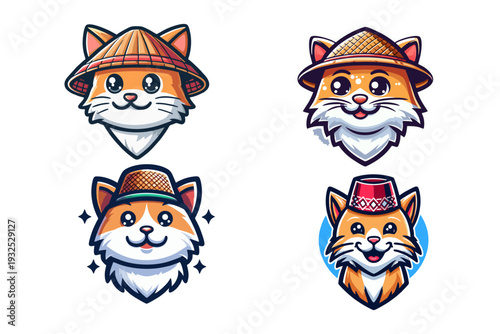 This is a vector image of a cat's head and head covering suitable for use in logo designs for snack companies, drinks, children's t-shirts, book covers, socks, wallpapers, icons
