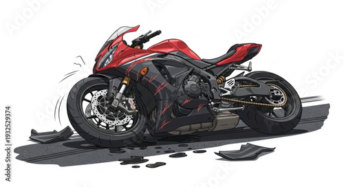 Red Motorcycle Side View Illustration.