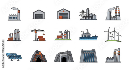 Renewable Energy Icons Set Illustration.