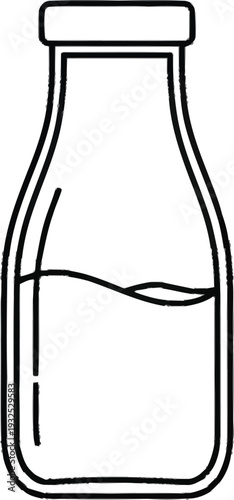 Milk bottle outline vector illustration for dairy product branding and fresh healthy beverage packaging design element
