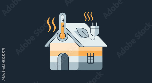 House with solar panel and thermometer.