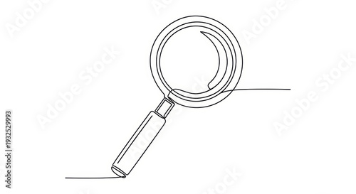 Minimalist single line drawing of a magnifying glass