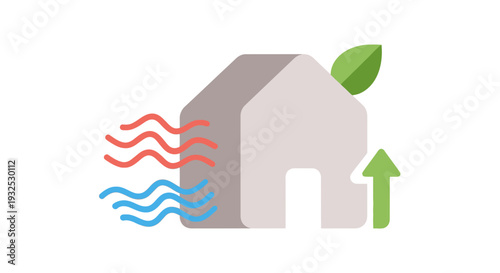 Sustainable house with green leaf.