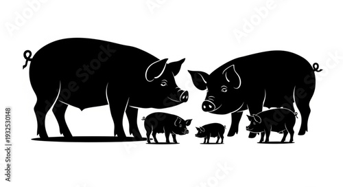 Pig Family Silhouette Illustration.
