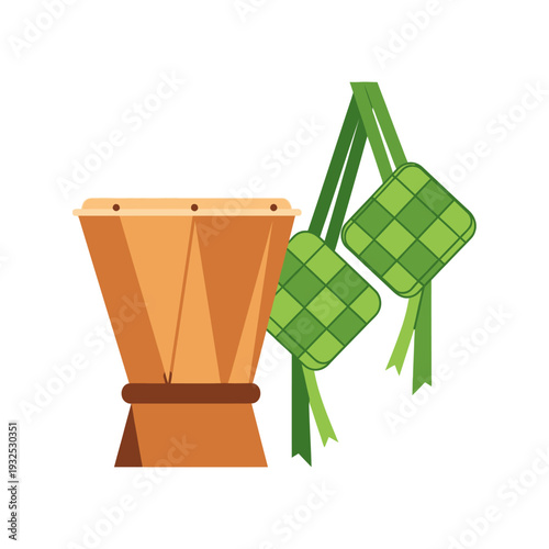 Ketupat and Drum for Islamic Celebration, Ramadan, Eid al-Fitr, Eid al-Adha