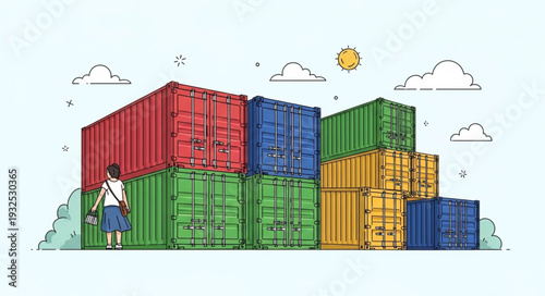 Person Standing Next to Shipping Containers.