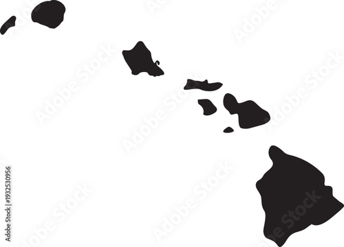Black silhouette map of the Hawaiian Islands simple vector illustration of the archipelago for travel and geography concepts isolated on white  background