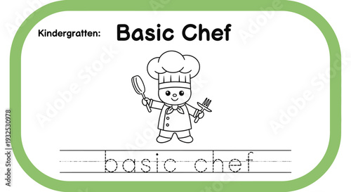 Kindergarten Basic Chef Coloring Page with Traceable Text