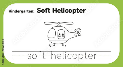 Kindergarten Soft Helicopter Coloring Page for Kids Learning Alphabet H