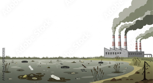 Polluted Industrial Landscape with Factory.