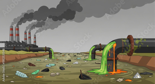 Polluted Landscape with Toxic Waste.
