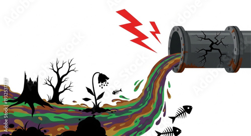 Polluted Water Flowing from Pipe.