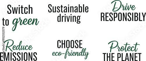 Collection of Eco Friendly Slogans for Sustainable Driving and Environmental Protection Featuring Motivational Green Energy Phrases and Quotes for Carbon Emission Reduction Awareness
