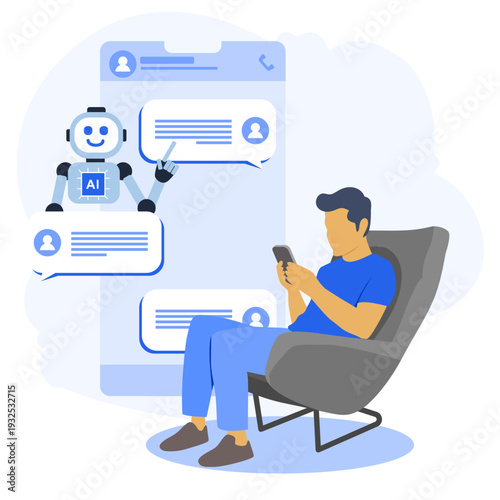 AI Chatbot Customer Service Support Modern Flat Vector Illustration
