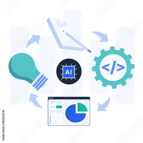 AI Automation Workflow Process Modern Flat illustration for Corporate Presentation