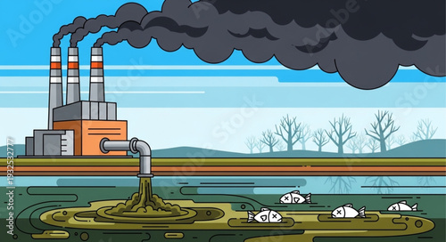 Pollution from Industrial Factory Landscape.