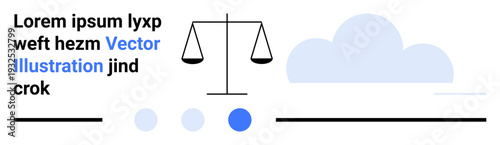 Balance scale centered between abstract cloud and dots, combining minimalism with modern graphic design. Ideal for justice, equality, decision-making, law, balance, legal studies, simple landing page