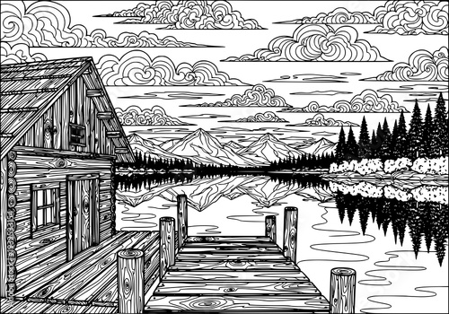 Serene lakeside cabin retreat with majestic mountain backdrop