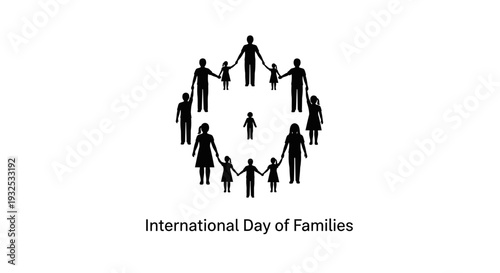 Circle of Diverse Family Silhouettes Holding Hands