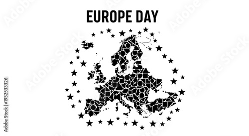Europe Day Map with Stars and Geometric Shapes - European Union Celebration