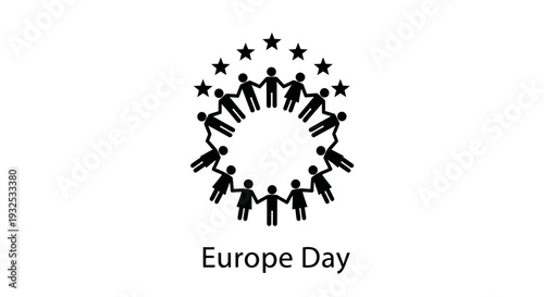 Europe Day Unity Symbol: Diverse People Holding Hands in Circle under Stars