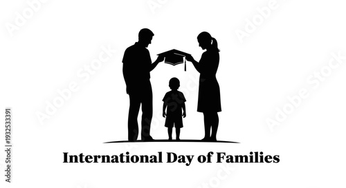 Family Graduation Silhouette: Parents Holding Cap for Child, Celebrating Education