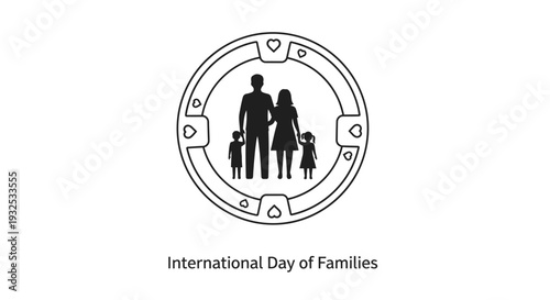 Family Silhouette Inside Circular Emblem - International Day of Families Illustration