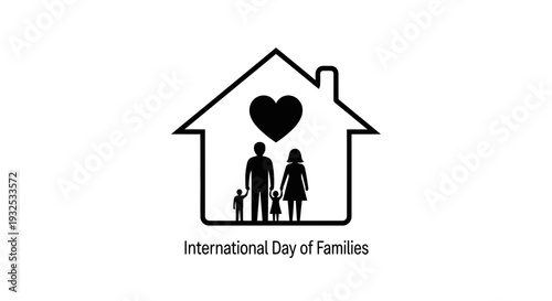 Family Silhouette Inside House Icon with Heart - International Day of Families