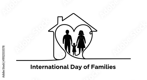 Family Silhouette Inside Heart and House Outline - International Day of Families